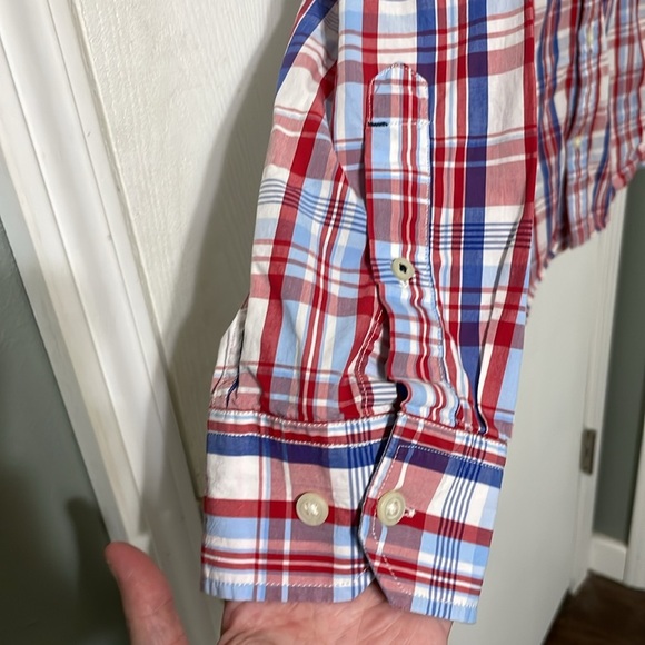 Banana Republic Soft Wash Men’s Plaid Red/White/Blue Button Down Size Medium - Picture 5 of 7